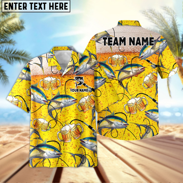 Maxcorners Tuna Fishing Beer Swimming Personalized Name, Team Name 3D Hawaiian Shirt