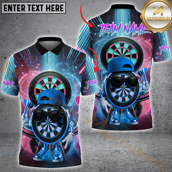 Maxcorners Darts Neon Funny Dartboard Multicolor Customized Name, Team Name 3D Polo Shirt
