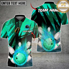 Maxcorners Bowling Fire Multicolor Customized Name, Team Name 3D Shirt