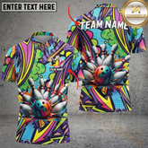 Maxcorners Bowling Graffiti Boom Personalized Name Men And Women 3D Polo Shirt Custom Bowling Team Jersey (4 Colors)