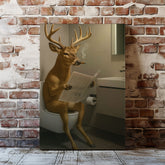 Maxcorners Deer on the Throne – Hilarious Cabin Bathroom Canvas Art LM2611