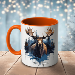 Maxcorners Rustic Wilderness Moose Multicolor Options Personalized Name 3D Ceramic Mug