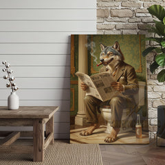 Maxcorners Wolf Reading Newspaper on Toilet with Cigar and Beer “Wild Times” Wrapped Canvas Wall Art