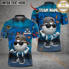 Maxcorners Graffiti Golf Ball Polo Shirt, Custom Name & Team Name 3D Shirts