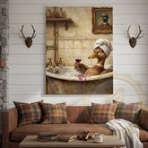 Maxcorners Funny Duck Bathtub Canvas Wall Art - Vintage Bathroom Humor Print