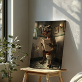 Maxcorners Funny Bathroom Wall Art Canvas – T-Rex Reading Newspaper Smoking Cigar Print for Man Cave Decor & Gag Gift for Men LM2611