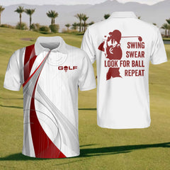 Maxcorners Swing Swear Look For Ball Repeat Mens Golf Polo Shirt, Mens Golf Gift, Golf Lover Gift