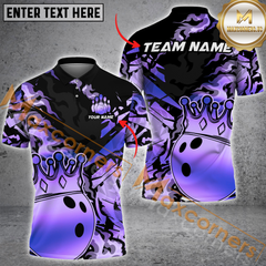 Maxcorners King Crown Golden Pattern Bowling Jersey Multicolor Option Customized Name, Team Name 3D Polo Shirt