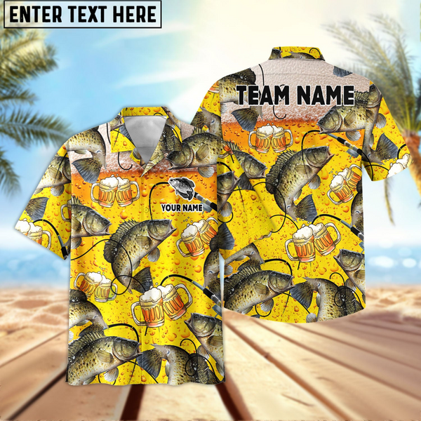 Maxcorners Crappie Fishing Beer Swimming Personalized Name, Team Name 3D Hawaiian Shirt