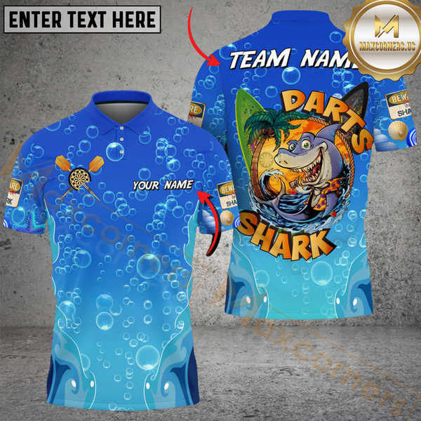 Maxcorners Darts Funny Shark Multicolor Options Personalized Name, Team Name 3D Shirt