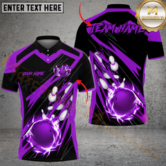 Maxcorners Bowling Thunder Falling Pattern Multicolor Customized Name, Team Name 3D Shirts