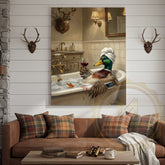 Maxcorners Whimsical Duck Spa Canvas Art - Vintage Tile Bathroom Print