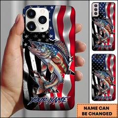 Maxcorners Walleye Fishing Phone Case Patriotic Style Personalized Name Phone Case