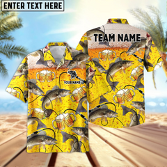 Maxcorners Walleye Fishing Beer Swimming Personalized Name, Team Name 3D Hawaiian Shirt