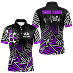 Maxcorners Personalized Darts Heartbeat Zig-Zag Pattern Custom Dart Shirts For Men, Dart Team Jersey|Purple LM105