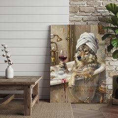 Maxcorners Wolf Bathtub Canvas Wall Art - Luxury Spa Wildlife Humor Decor