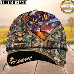 Maxcorners Hunting Deer American Flag Camouflage Multicolor Personalized Name 3D Cap