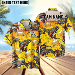 Maxcorners Trout Fishing Beer Swimming Personalized Name, Team Name 3D Hawaiian Shirt
