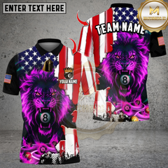 Maxcorners Billiard US Flag Lion With 8 Ball Pool Multicolor Customized Name, Team Name 3D Shirt