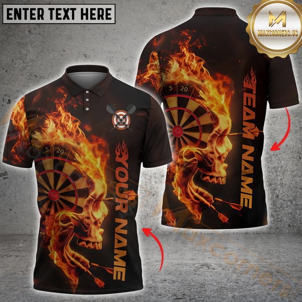 Maxcorners Darts Skull Flame Multicolor Options Personalized Name, Team Name 3D Shirt