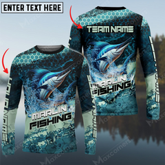 Maxcorners Marlin Fishing Aqua Strikephy Sun Protection Personalized Name, Team Name Long Sleeve Shirt