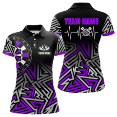 Maxcorners Personalized Darts Heartbeat Zig-Zag Pattern Custom Dart Shirts For Men, Dart Team Jersey|Purple LM105