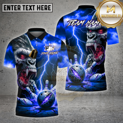 Maxcorners Bowling Shirts Gorilla Demon Skull Lightning Design Multi Options Personalized Name, Team Name 3D Shirt