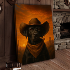 Maxcorners Dog Cowboy Sunset 3D Wrapped Canvas