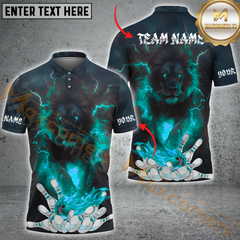 Maxcorners Fiery Lion Bowling Jersey Multicolor Option Personalized Name, Team Name 3D Polo Shirt