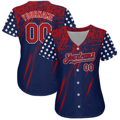 Maxcorners Custom White USA Flag Royal Red-Black 3D Premium Baseball Jersey LM0210