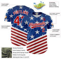 Maxcorners Custom Black Royal-Red 3D American Flag Patriotic Premium Baseball Jersey LM0210