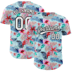 Maxcorners Custom Ice Blue White-Black 3D Hawaii Tropical Palm Leaves And Flower Authentic Baseball Jersey
LM0609