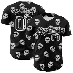 Maxcorners Custom Black White 3D Skull Authentic Baseball Jersey
LM0609