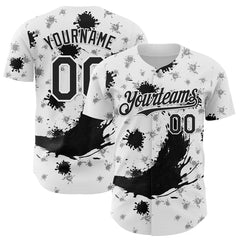 Maxcorners Custom White Black 3D Pattern Design Graffiti Splash Ink Authentic Baseball Jersey
LM0609