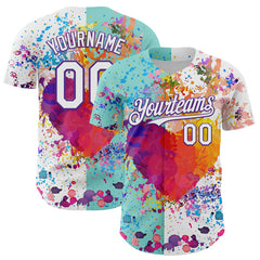 Maxcorners Custom White Ice Blue-Purple 3D Pattern Design Graffiti Splash Authentic Baseball Jersey
LM0609