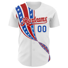 Maxcorners Custom Royal Red-White 3D Patriotic American Flag Premium Baseball Jersey LM0210