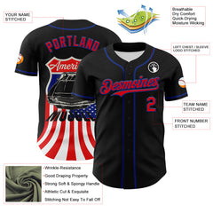 Maxcorners Custom Black US Navy Blue-White 3D Patriotic American Flag And Muscle Car Premium Baseball Jersey LM0210