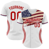 Maxcorners Custom White Royal-Red 3D Patriotic American Flag And Golden Gate Bridge Premium Baseball Jersey LM0210