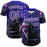 Maxcorners Custom Black Gold 3D Pattern Design Outer Space Light Swords American Flag Premium Baseball Jerseys LM0210