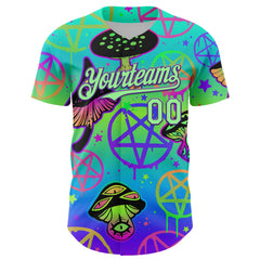 Maxcorners Custom Blue Pea Green-Purple 3D Pattern Design Trippy Magic Mushrooms Pentacle Premium Baseball Jersey LM0210