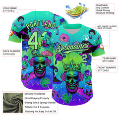 Maxcorners Custom Blue Pea Green-Black 3D Pattern Design Trippy Magic Mushrooms Skull Premium Baseball Jersey LM0210