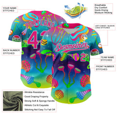Maxcorners Custom Blue Hot Pink-Ice Blue 3D Pattern Design Trippy Psychedelic Magic Mushrooms Premium Baseball Jersey LM0210