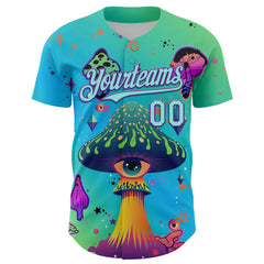 Maxcorners Custom Blue Ice Blue-Purple 3D Pattern Design Trippy Psychedelic Magic Mushrooms Premium Baseball Jersey LM0210