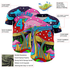 Maxcorners Custom Navy Lakes Blue-Purple 3D Pattern Design Trippy Psychedelic Magic Mushrooms Premium Baseball Jersey LM0210