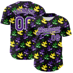 Maxcorners Custom Black Purple-White 3D Pattern Design Mardi Gras Shrove Tuesday Premium Baseball Jersey LM0210