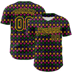 Maxcorners Custom Black Gold 3D Pattern Design Mardi Gras Shrove Tuesday Premium Baseball Jerseys LM0210