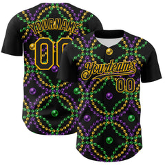 Maxcorners Custom Black Gold 3D Pattern Design Mardi Gras Shrove Tuesday Baseball Jerseys LM0210