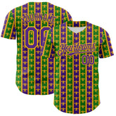 Maxcorners Custom Green Purple-Gold 3D Pattern Design Mardi Gras Shrove Tuesday Premium Baseball Jersey LM0210
