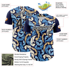 Maxcorners Custom Navy Black-White 3D Pattern Design Burner Costumes Floral Grunge Premium Baseball Jersey LM0210