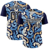 Maxcorners Custom Navy Black-White 3D Pattern Design Burner Costumes Floral Grunge Premium Baseball Jersey LM0210